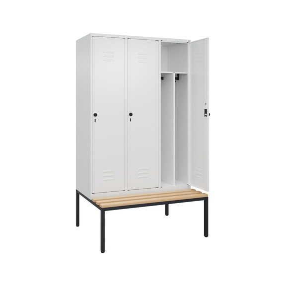 C+P Classic PLUS locker, bench, 3 comp., 2120x1,200x815 mm, RAL 9016/9016 - Classic PLUS locker