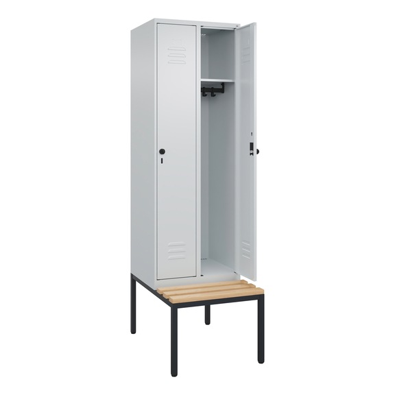 C+P Classic PLUS locker, bench, 2 compartments, 2120x600x815 mm, RAL 7035/7035 - Classic PLUS locker