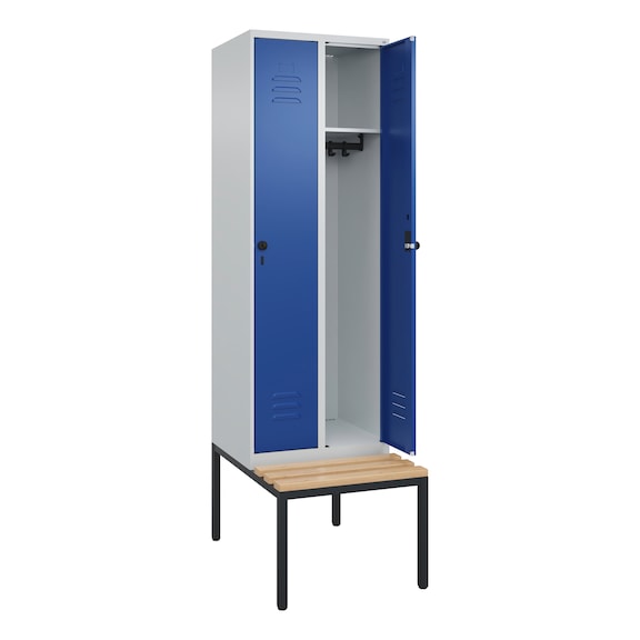 C+P Classic PLUS locker, bench, 2 compartments, 2120x600x815 mm, RAL 7035/5010 - Classic PLUS locker