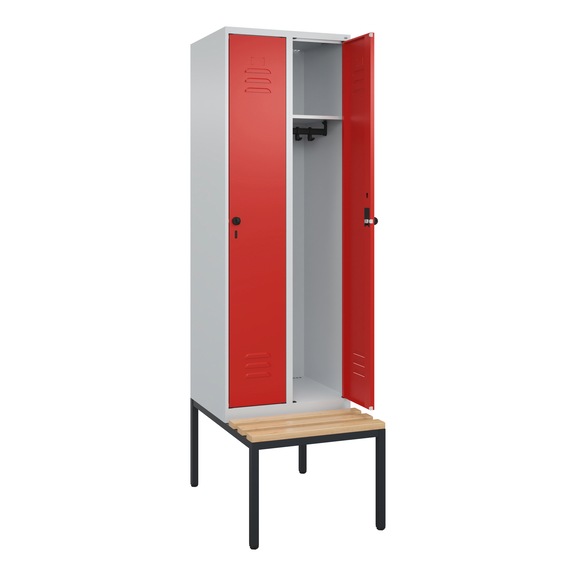 C+P Classic PLUS locker, bench, 2 compartments, 2120x600x815 mm, RAL 7035/3020 - Classic PLUS locker