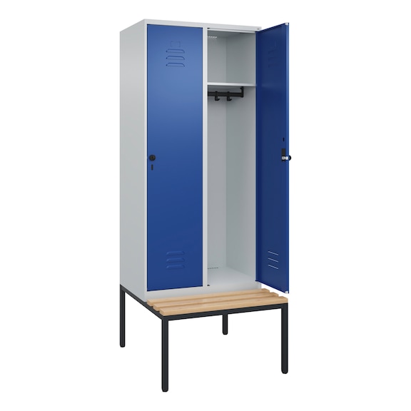 C+P Classic PLUS locker, bench, 2 compartments, 2120x800x815 mm, RAL 7035/5010 - Classic PLUS locker