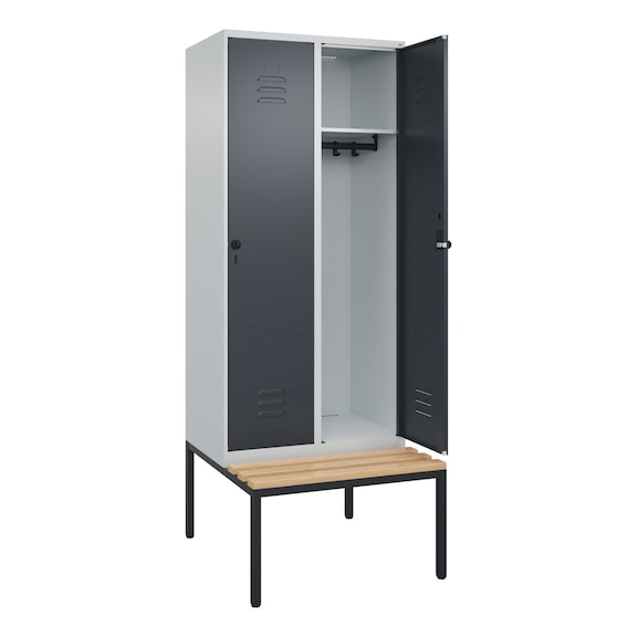 C+P Classic PLUS locker, bench, 2 compartments, 2120x800x815 mm, RAL 7035/7016 - Classic PLUS locker