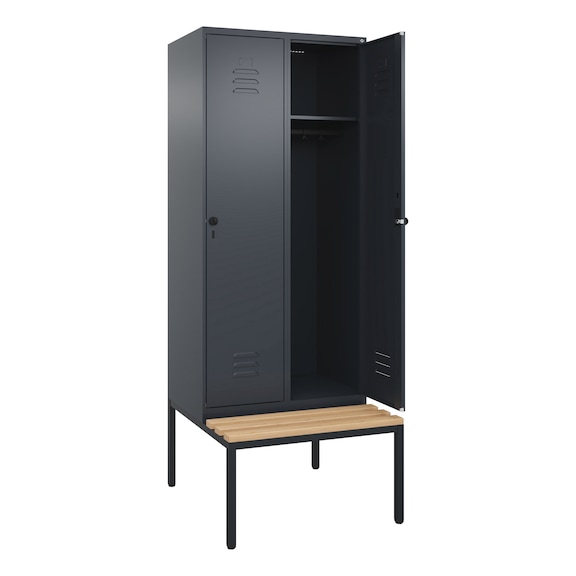 C+P Classic PLUS locker, bench, 2 compartments, 2120x800x815 mm, RAL 7016/7016 - Classic PLUS locker