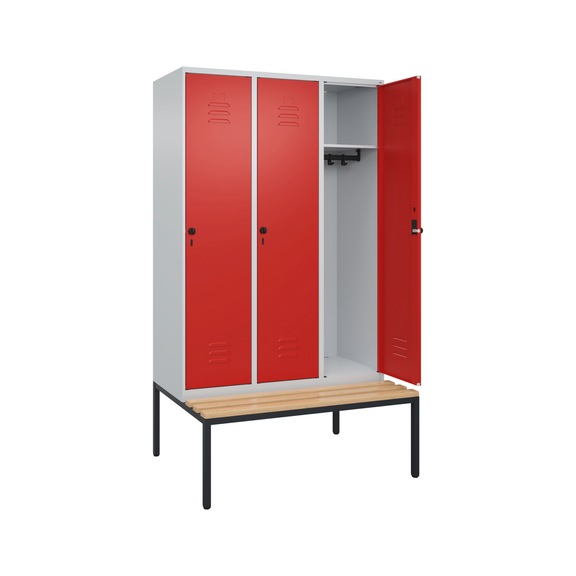 C+P Classic PLUS locker, bench, 3 comp., 2120x1,200x815 mm, RAL 7035/3020 - Classic PLUS locker