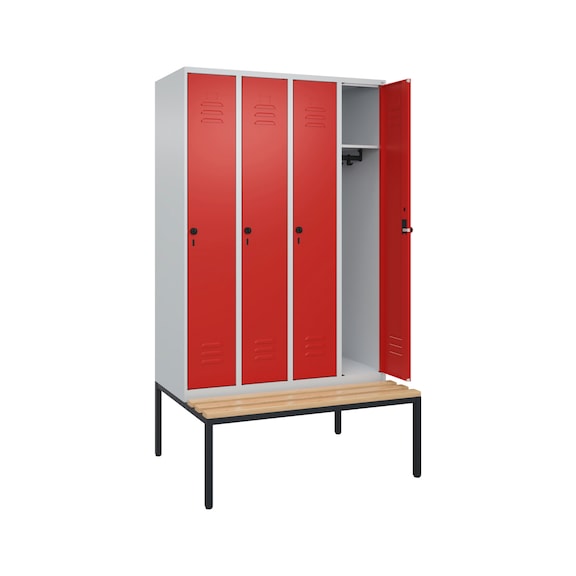 C+P Classic PLUS locker, bench, 4 comp., 2120x1,200x815 mm, RAL 7035/3020 - Classic PLUS locker