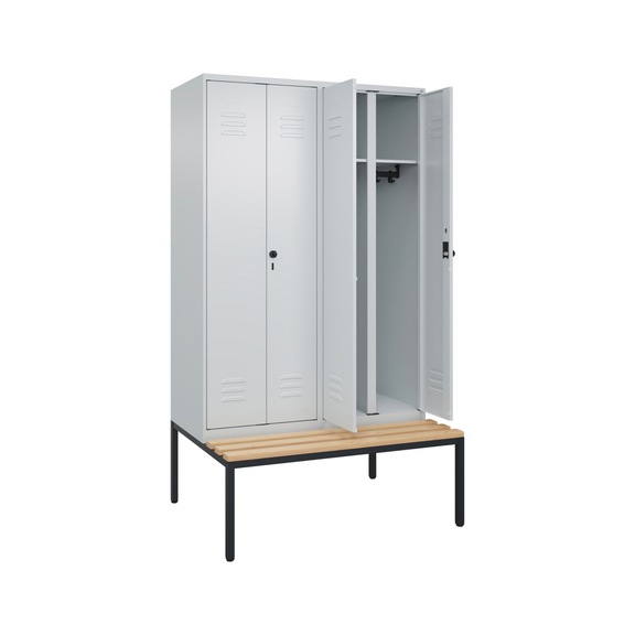 C+P CLASSIC PLUS black/white locker, bench, 4 comp. 2120x1,200x815 mm 7035/7035 - Locker, black and white, Classic PLUS<br/>