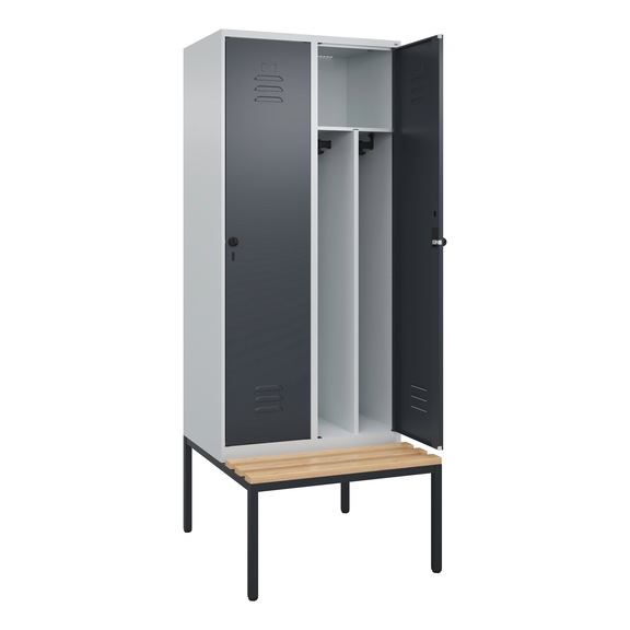 C+P Classic PLUS locker, bench, 2 compartments, 2120x800x815 mm, RAL 7035/7016 - Classic PLUS locker
