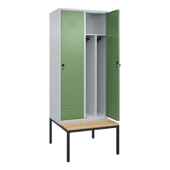 C+P Classic PLUS locker, bench, 2 compartments, 2120x800x815 mm, RAL 7035/6011 - Classic PLUS locker