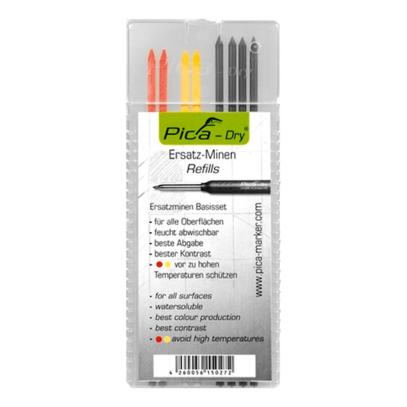 PICA deep hole marker lead set PICA-DRY 4xgraphite 2xred 2xyellow 8-piece 56036646 - Replacement refill set