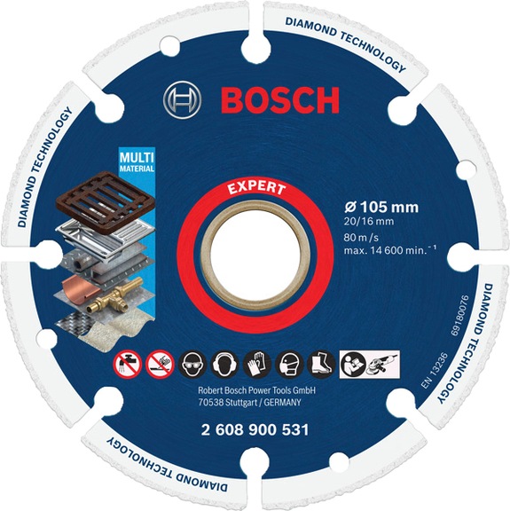 Cutting wheel EXPERT Diamond Metal Wheel 105x20/16 mm BOSCH 2608900531 - Abrasive made of bonded abrasive with bore or thread