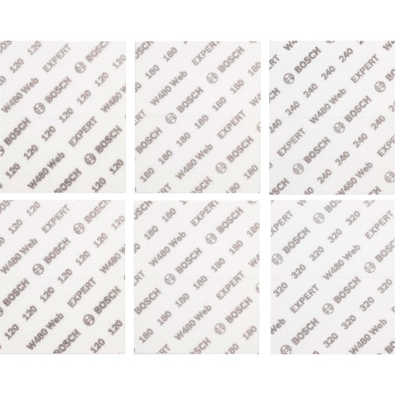 Hand sanding sheet set W480 1/4 115x140 mm G120/G180/G24/G320 6-piece 2608902431 - Abrasive made of bonded abrasive with bore or thread