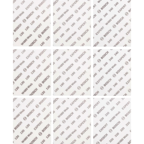 Handschleifblatt-Set W480 1/4 115x140 mm G120/G180/G240/G320 9-teilig 2608902432 - Schleifmittel aus gebundenem Schleifmittel mit Bohrung oder Gewinde