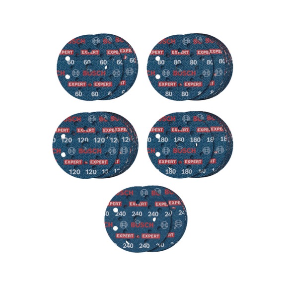 Sanding sheets set EXPERT O780 125 mm G60/G80/G120/G180 G240 55-piece 2608902429 - Abrasive tool made of abrasive on backing