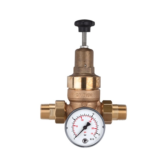 Pressure regulator for drinking water without DVGW with pressure gauge 101329 - Pressure regulator for water