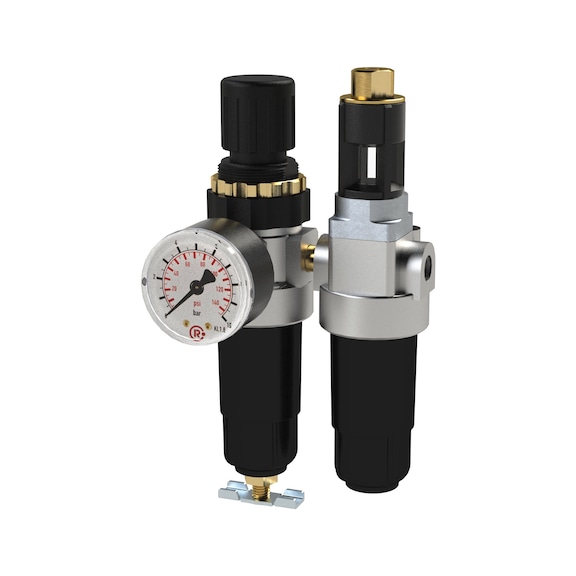 Wartungseinheit zweiteilig Standard-mini mit Metallbehälter und Manometer 100800 - Wartungseinheit zweiteilig (Pneumatik)