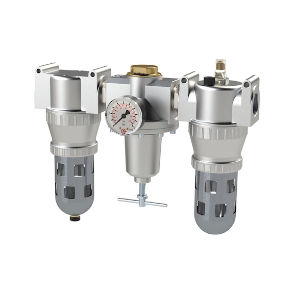 Three-piece standard maintenance unit with polycarbonate container and protective basket 101079 - Three-part maintenance unit (pneumatics)