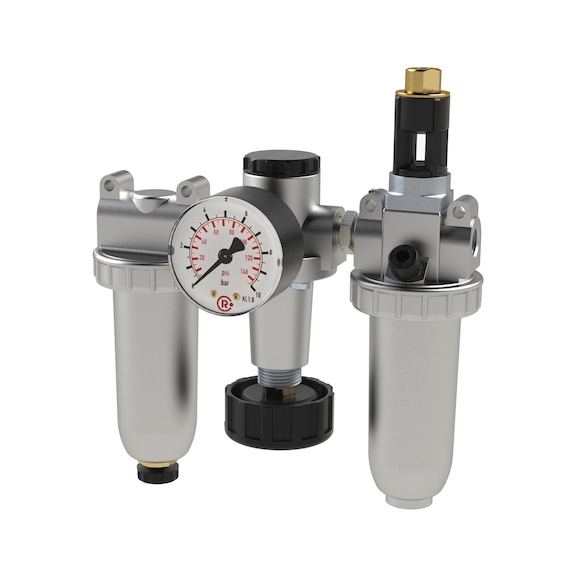 Wartungseinheit dreiteilig Standard mit Metallbehälter und Tropfaufsatz 101083 - Wartungseinheit dreiteilig (Pneumatik)