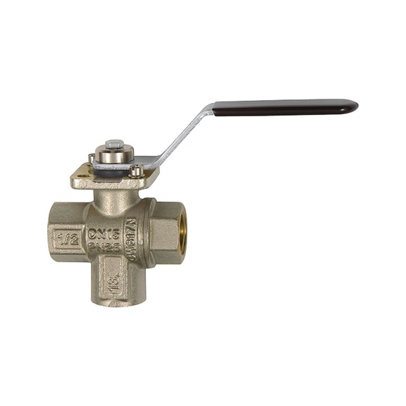 RIEGLER 3-way ball valve nickel-plated brass bottom connection L-bore 136332 - Ball valve (pneumatics)
