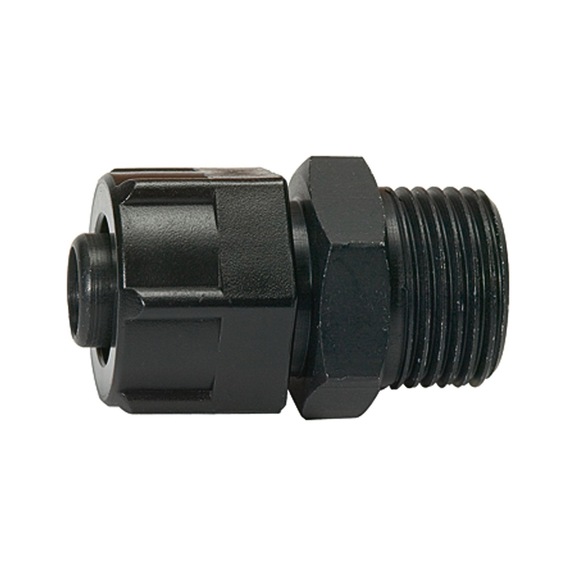 Screw-in fitting aluminium/plastic for PVC pneumatic hose 114593 - Quick-lock with cap nut (pneumatics)