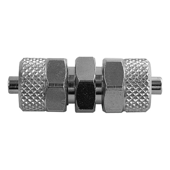 Straight connector value line for hose nickel-plated brass 114757 - Quick-lock with cap nut (pneumatics)