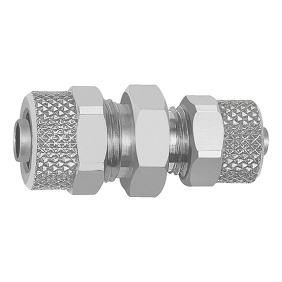 Straight reducer connector nickel-plated brass 110523 - Quick-lock with cap nut (pneumatics)