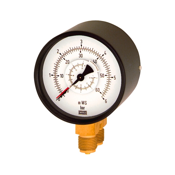 Differential pressure gauge with 2 parallel spigot connections, radial bottom G 1/2 102582 - Differential pressure gauge