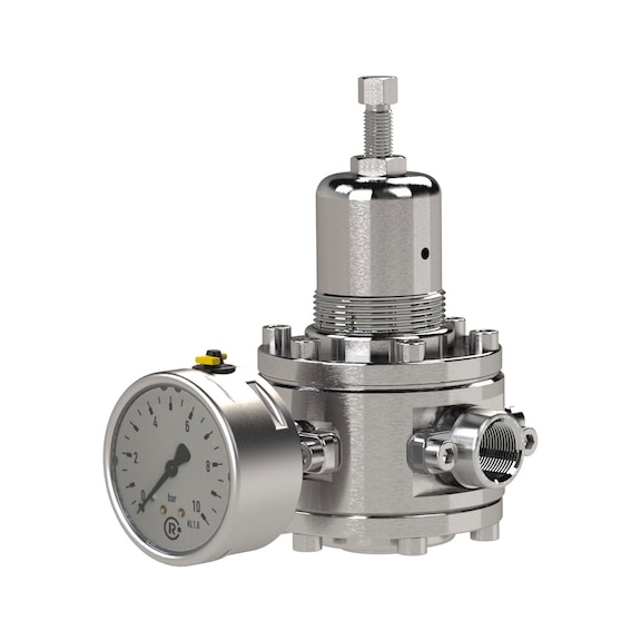 Stainless steel pressure regulator 1.4404 without secondary venting with pressure gauge 129272 - Pressure regulator with pressure gauge