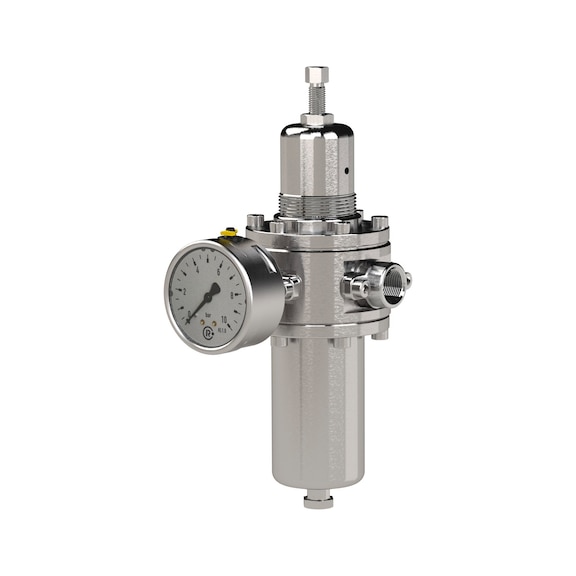 Edelstahl-Filterregler 1.4404 mit Sekundärentlüftung und Manometer 129274 - Filterregler (Pneumatik, sonstige)