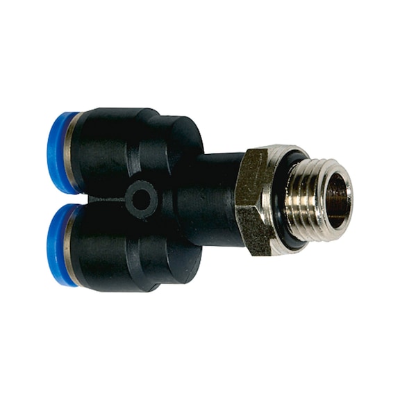 Y-plug fitting Blue series rotatable Plastic Nickel-plated brass 109587 - Push-in Y-fitting, push-in Y-connection (pneumatics)