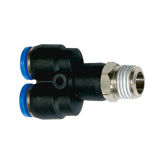 Y-Steckverschraubung Blaue Serie drehbar Kunststoff Messing vernickelt 109615 - Y-Steckverschraubung, Y-Steckverbindung (Pneumatik)