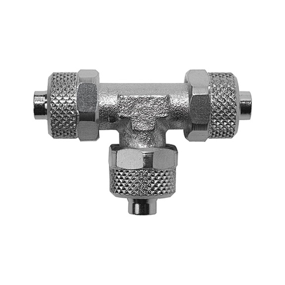 T-connector value line nickel-plated brass 115420 - Quick-lock with cap nut (pneumatics)
