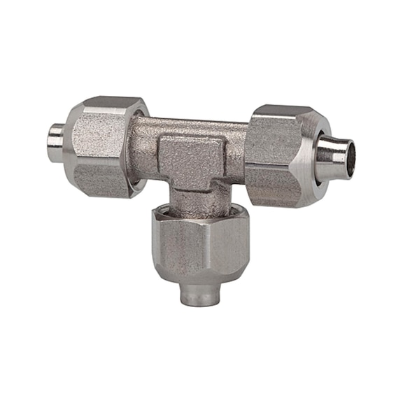 T-connector stainless steel 1.4404 110717 - Quick-lock with cap nut (pneumatics)