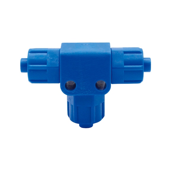 Rigid T-connector POM 110745 - Quick-lock with cap nut (pneumatics)