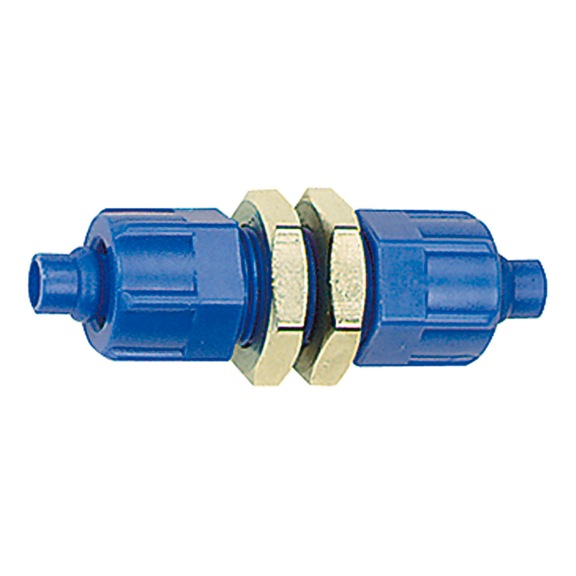 Bulkhead connector with fastening nuts POM 110750 - Quick-lock with cap nut (pneumatics)