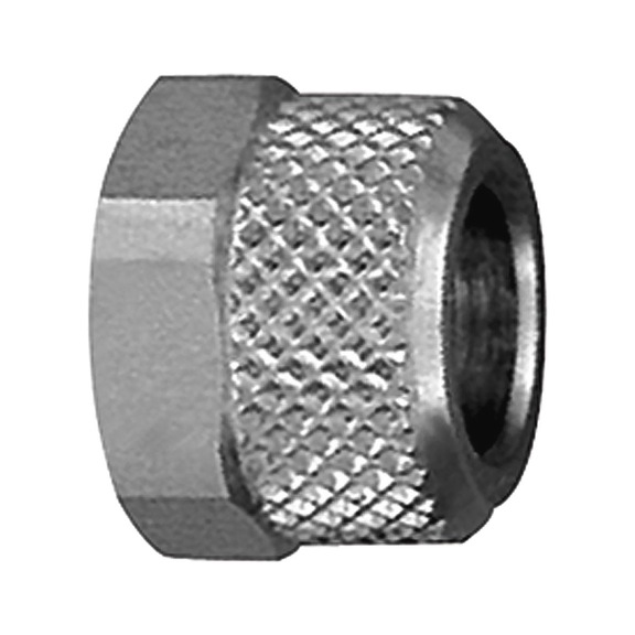 Value line nickel-plated brass union nut 115487 - Quick-lock with cap nut (pneumatics)