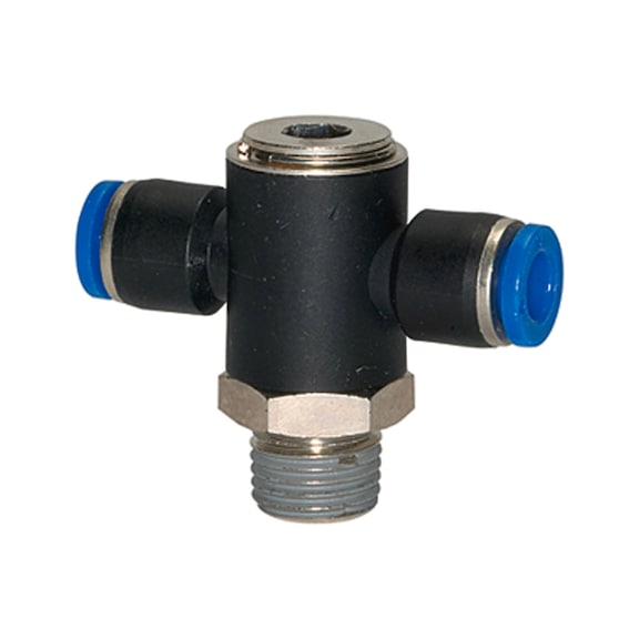 T-plug fitting blue series rotatable plastic nickel-plated brass 109579 - Push-in T-fitting, push-in T-connection (pneumatics)
