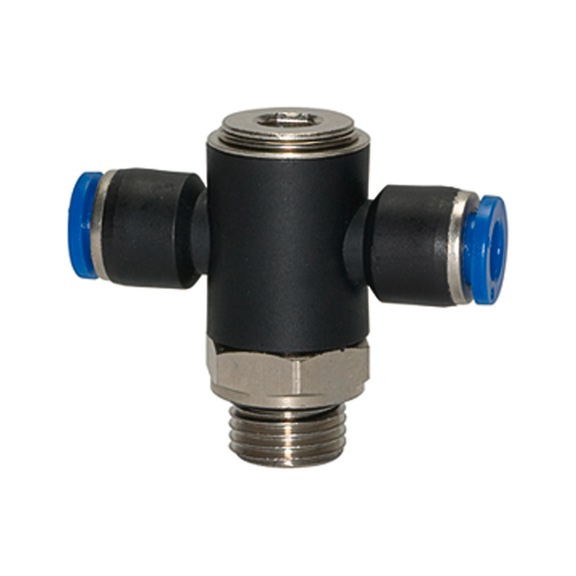 T-plug fitting blue series rotatable plastic nickel-plated brass 109572 - Push-in T-fitting, push-in T-connection (pneumatics)