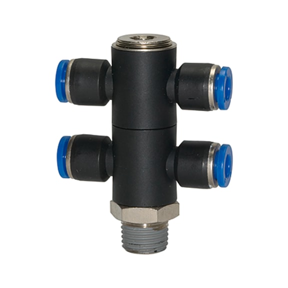 T-Mehrfachverteiler Blaue Serie vierfach drehbar 109756 - Mehrfachverteiler (Pneumatik)