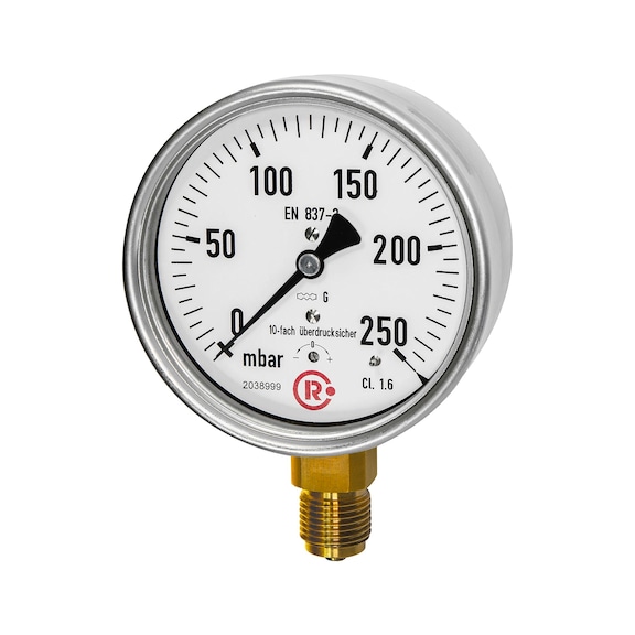 Capsule pressure gauge tenfold overloadable Stainless steel case 199279 - Pressure gauge