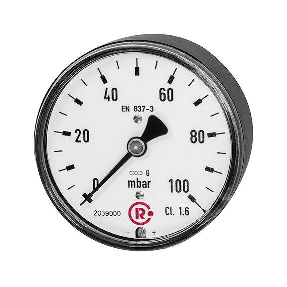 Capsule pressure gauge case steel black connection rear centred 199304 - Pressure gauge