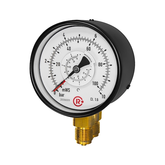 Differential pressure gauge with 2 parallel spigot connections, radial bottom, G 1/2 199332 - Differential pressure gauge