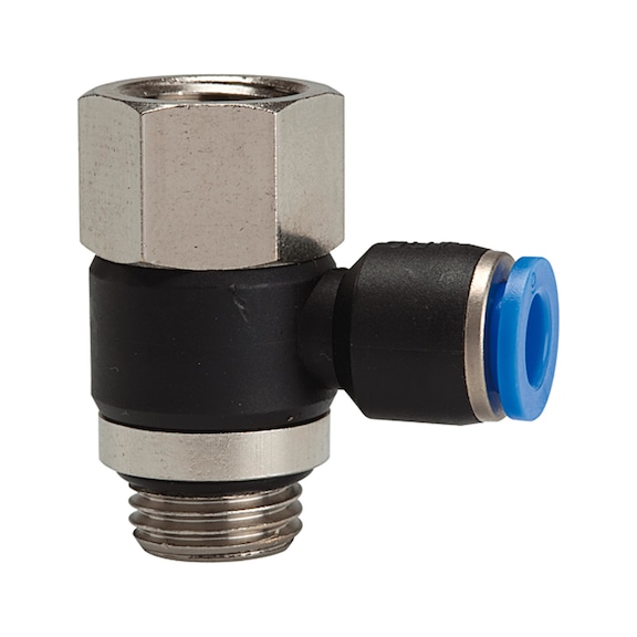 L-Steckverschraubung Blaue Serie drehbar Kunststoff Messing vernickelt 109443 - L-Steckverschraubung, L-Steckverbindung (Pneumatik)
