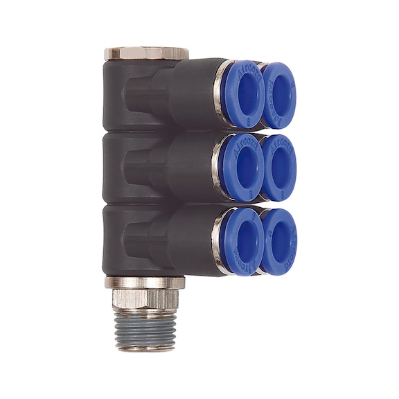 L-Mehrfachverteiler Blaue Serie sechsfach drehbar 109719 - Mehrfachverteiler (Pneumatik)