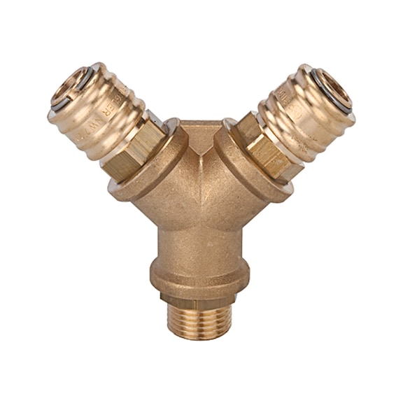 Distributor with 2 quick-release couplings Nominal width 7.2 Polished brass 107256 - Manifold (pneumatics)