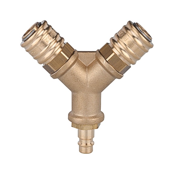 Verteiler mit 2 Schnellverschlusskupplungen Nennweite 7,2 Messing blank 107263 - Kupplung (Pneumatik)