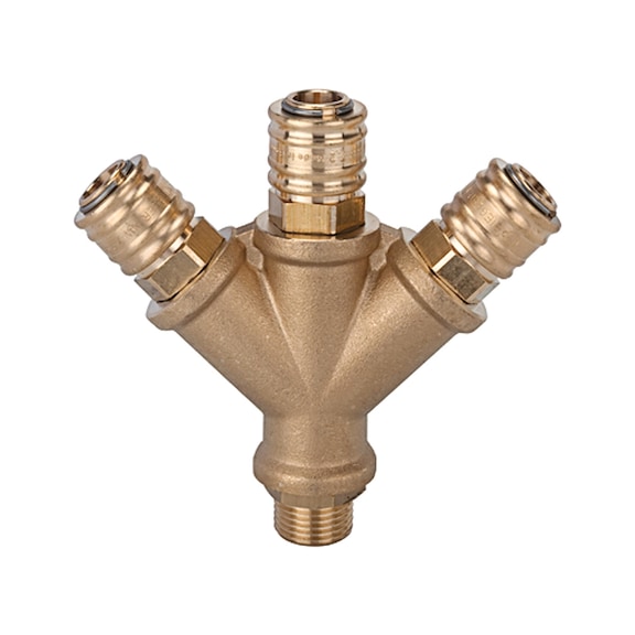 Distributor with 3 quick-release couplings Nominal width 7.2 Polished brass 107266 - Manifold (pneumatics)