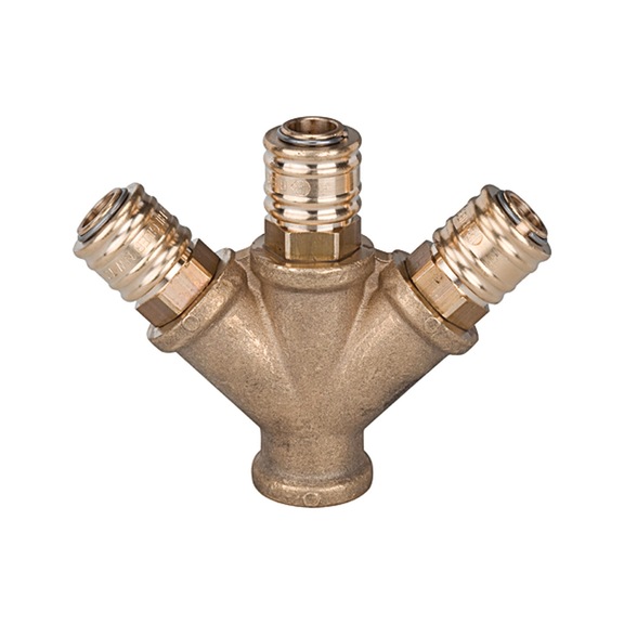 Distributor with 3 quick-release couplings Nominal width 7.2 Polished brass 107267 - Manifold (pneumatics)