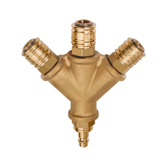 Distributor with 3 quick-release couplings Nominal width 7.2 Polished brass 107271 - Manifold (pneumatics)