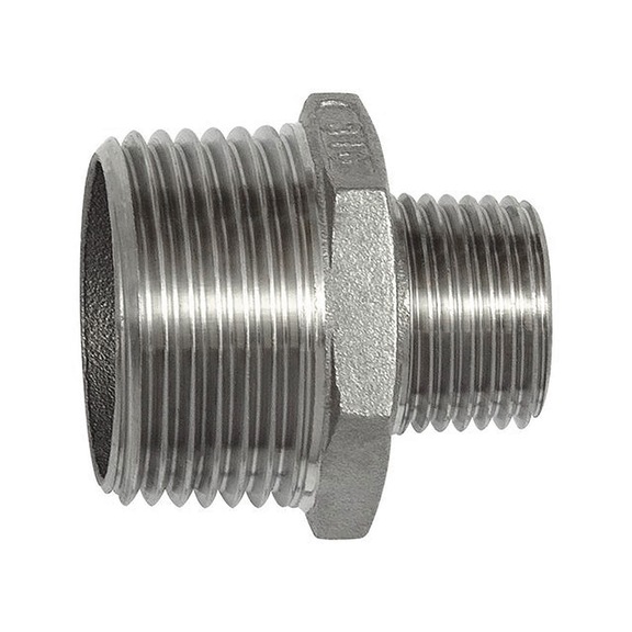 Double threaded nipple reducing octagonal stainless steel 1.4408 125688 - Double nipple, double threaded nipple