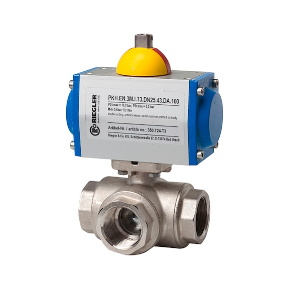 RIEGLER 3-way brass ball valve with pneumatic actuator T-bore 103563 - Ball valve (with actuator)